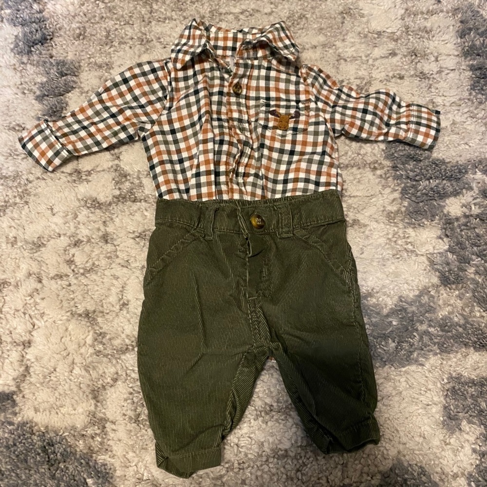 Boys button down onesie with matching pants